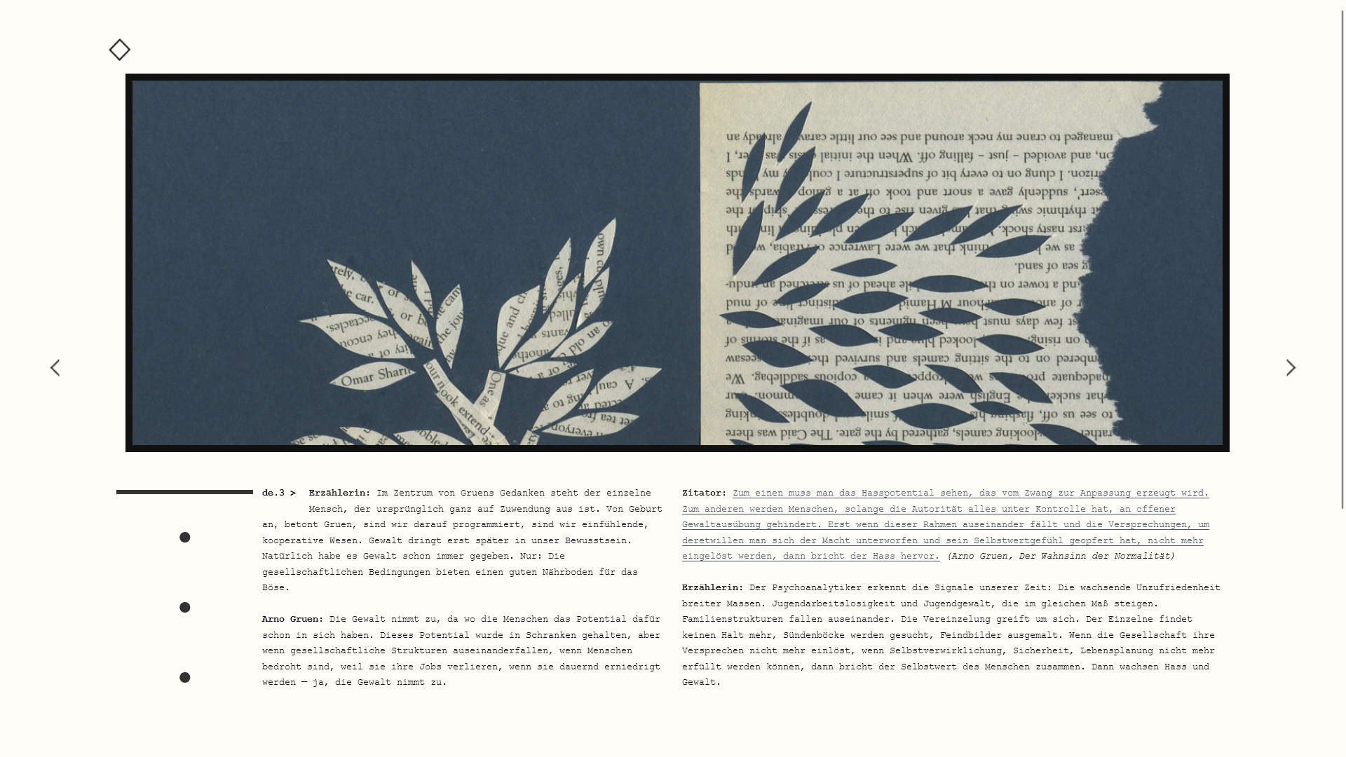 Screenshot eines Webdesigns: Ein typografisch aufbereiteter Text neben einer Collage von Pflanzen aus Textbausteinen