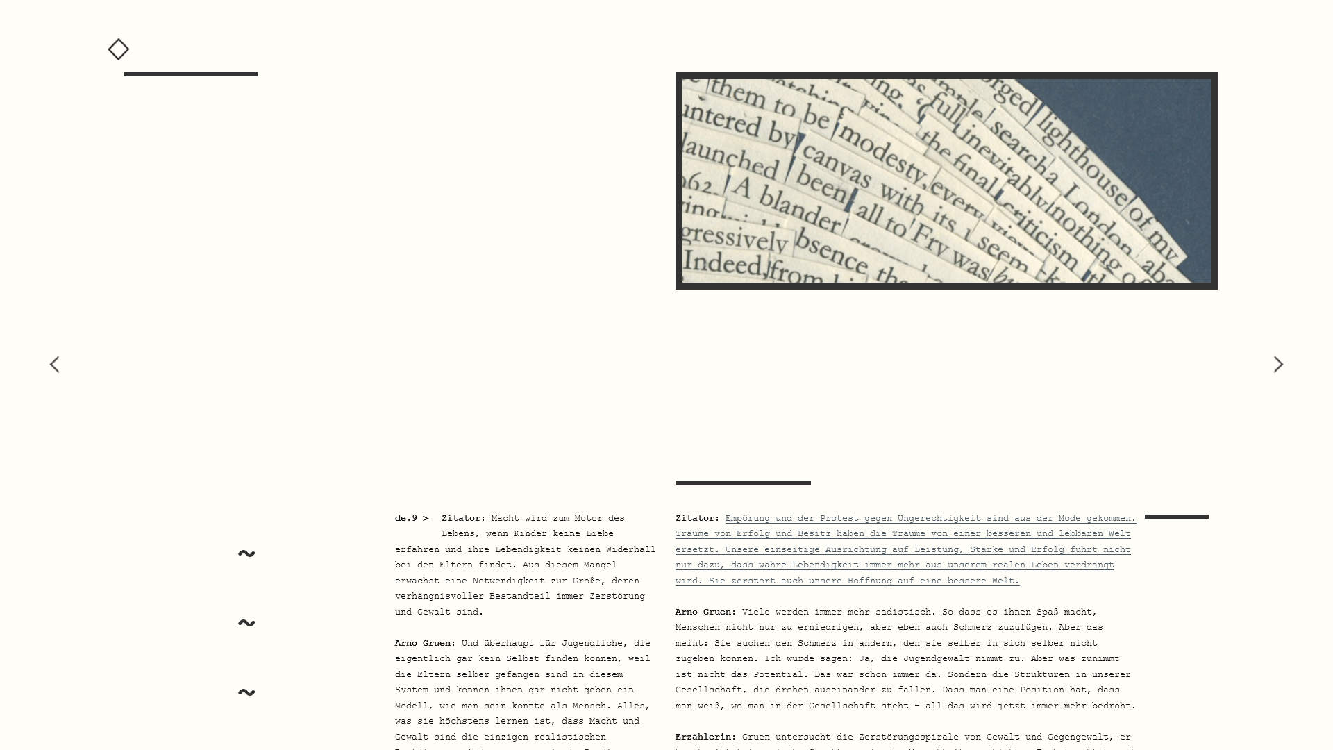 Typografisch aufbereiteter Text in Form eines Webdesigns mit einer Collage aus Textblöcken, die wie ein Wasserfall in einem Rahmen "herabfließen"
